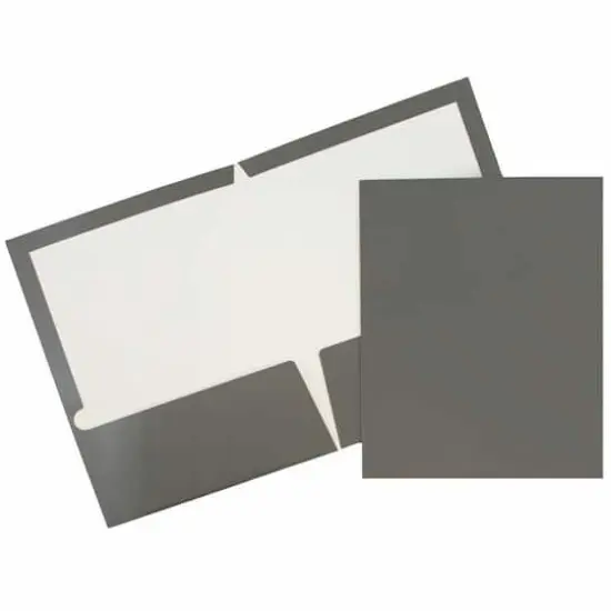 JAM Paper 9.5" x 11.5" Glossy Gray 2 Pocket School Presentation Folders, 12ct. {1}