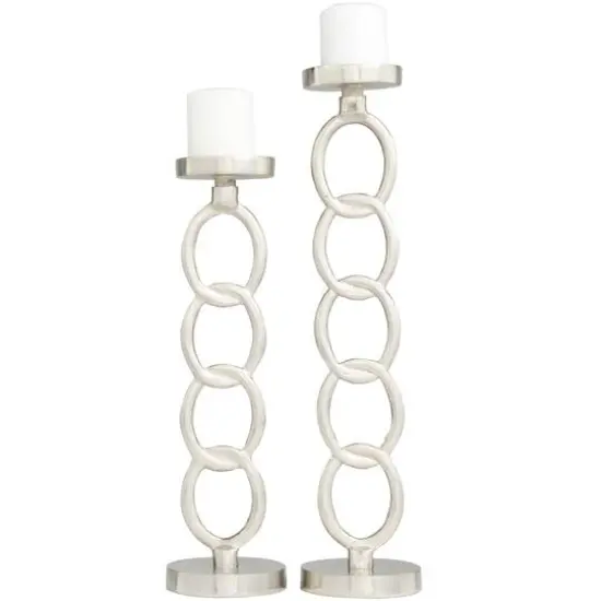 Silver Metal Geometric Candle Holder Set {1}