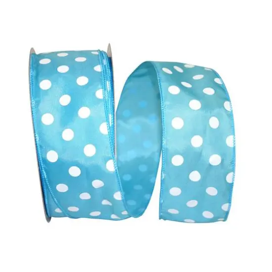 JAM Paper 2.5" x 50yd. Satin Large Dots Wired Ribbon Turquoise {1}