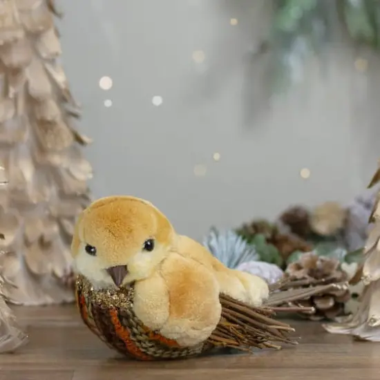 8.5" Orange & Brown Autumn Harvest Tabletop Bird With Sequins {3}