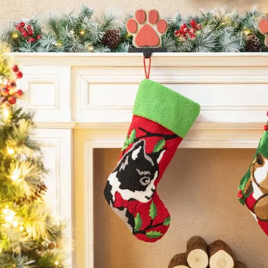 Glitzhome&reg; 20.5" Cat Hooked Stocking {3}
