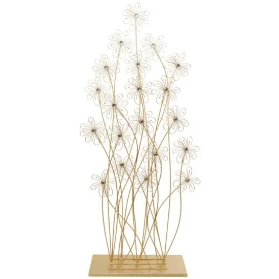 5ft. Gold Metal Tall Floral Sculpture with Crystal Embellishments {1}