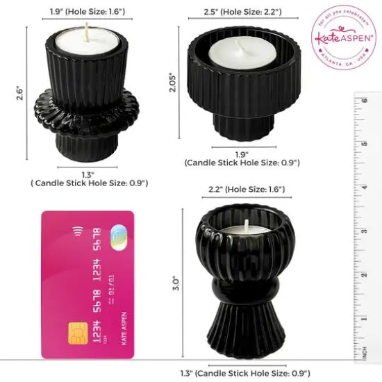 Kate Aspen&reg; Assorted Vintage Ribbed Black Glass Candlestick Candle Holder Set {8}