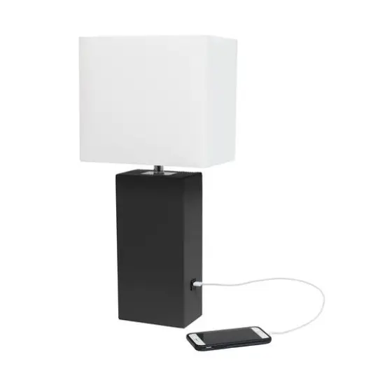 Lalia Home Lexington 21" Leather Table Lamp with USB Charging Port Black {7}