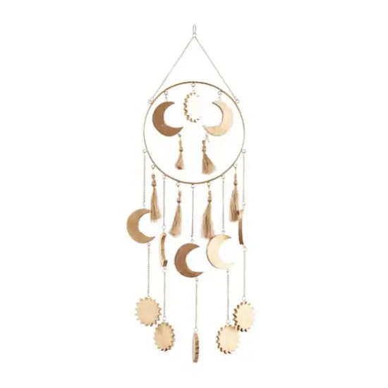 Gold Colored Wooden Transitional Moon & Sun Windchime {6}