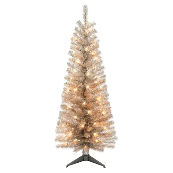 4.5ft. Pre-Lit Rose Gold Tinsel Artificial Christmas Tree {1}