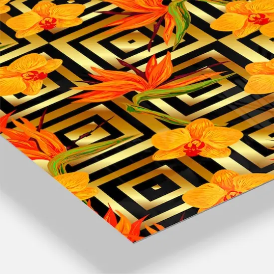 Designart 'Tropical Gold Luxury Pattern Iii Oversized Mid-Century Modern Multipanel Wall Clock {4}