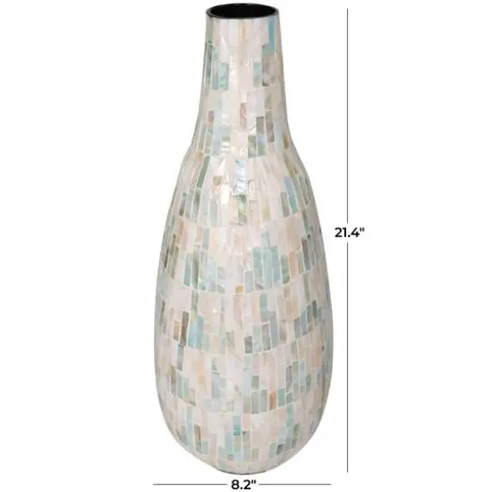 21" White Mother of Pearl Handmade Mosaic Inspired Vase with Pastel Blue and Pink Accents {10}