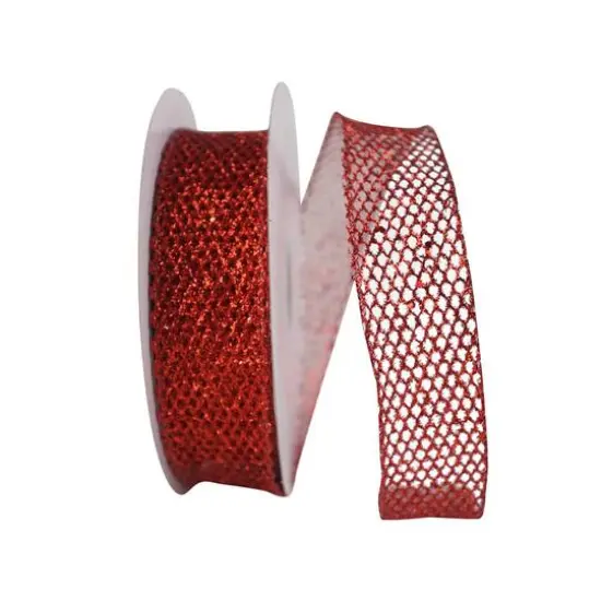JAM Paper 1.5" x 25yd. Grand Net Glitter Wired Ribbon Red {1}