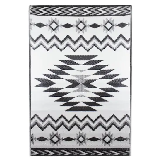 Black & White Aztec Print Rectangular Outdoor Area Rug, 4ft. x 6ft. {1}