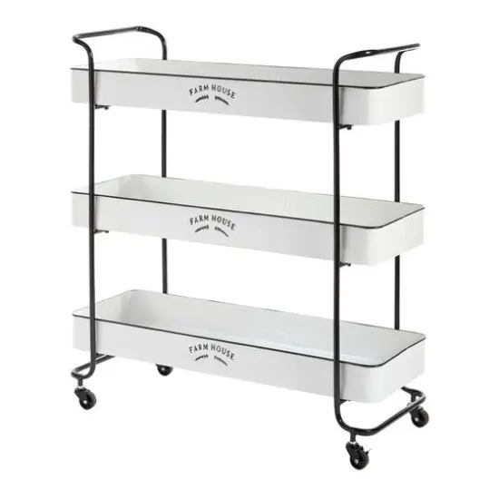 35" White Metal Farmhouse Storage Rolling Cart {3}