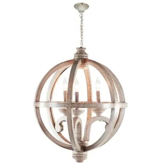 Gold Wood Rustic Caged Chandelier , 28" x 21" x 21" {1}