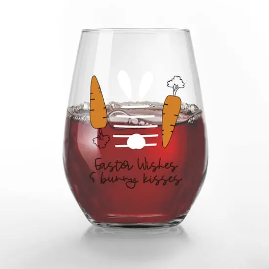 15oz. Easter Wishes & Bunny Kisses Printed Stemless Wine Glass {3}