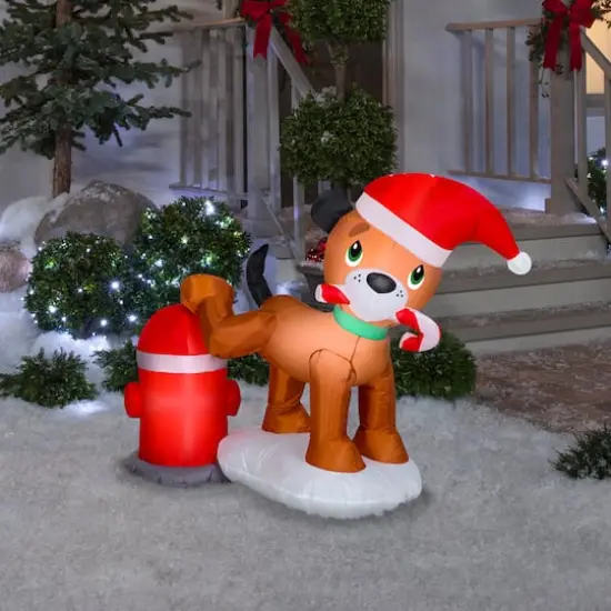 4ft. Airblown&reg; Dog and Fire Hydrant Scene with 2 White LED Lights {3}