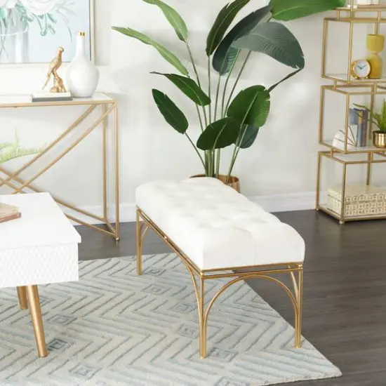 White Metal Glam Bench, 18" x 39" x 16" {9}