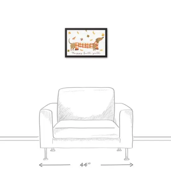 Plaid Scarf Weenie Dog Wrap 19.73"x13.73" Black Framed Canvas {4}