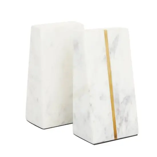 CosmoLiving by Cosmopolitan White Marble Glam Bookends, 6" x 3" x 2" {3}