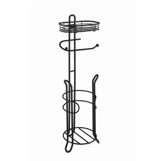 SunnyPoint 26" Black Bathroom Toilet Tissue Paper Roll Storage Holder Stand with Reserve & Shelf {1}