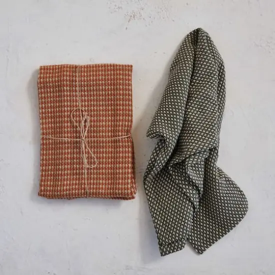 Hello Honey® Orange & Charcoal Woven Cotton Dobby Tea Towel Set {3}