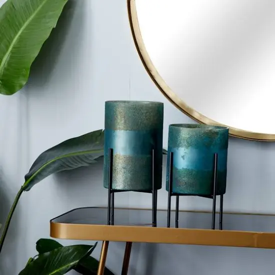 Green Glass Contemporary Candle Holder Set {7}