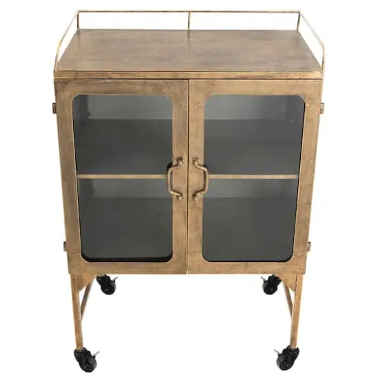 Hello Honey&reg; Gold Metal Cabinet with Locking Caster Wheels & Glass Doors {5}