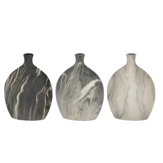 13" Marble Stoneware Contemporary Vase Set {1}