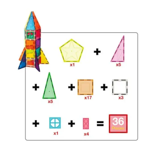 PicassoTiles&reg; 36 Piece Rocket Magnetic Tile Set {7}