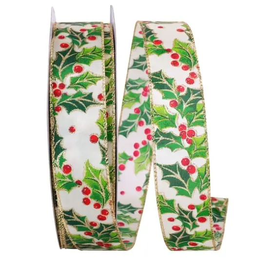 JAM Paper 1.5" x 50yd. Wired Multicolor Holly Ribbon {1}
