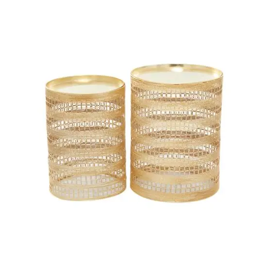 Set of 2" Gold Metal Transitional Accent Table, 18" x 14" x 14" {7}