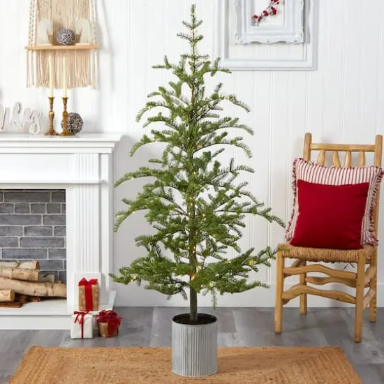 5.5ft. Pre-Lit Pine Artificial Christmas Tree in Decorative Planter, Clear Lights {5}