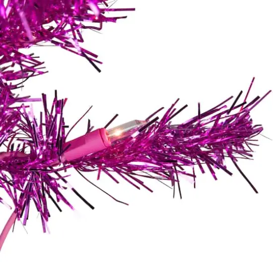 6ft. Pre-Lit Pink Tinsel Artificial Christmas Tree, Clear Lights {3}