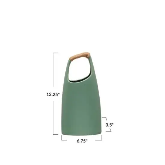 Hello Honey&reg; Bloomingville 13.5" Mint Modern Stoneware Vase with Rattan Wrapped Handle {6}