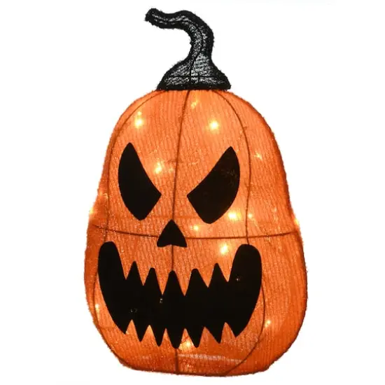 16" Orange LED Scary Jack-O-Lantern Halloween Decor {1}