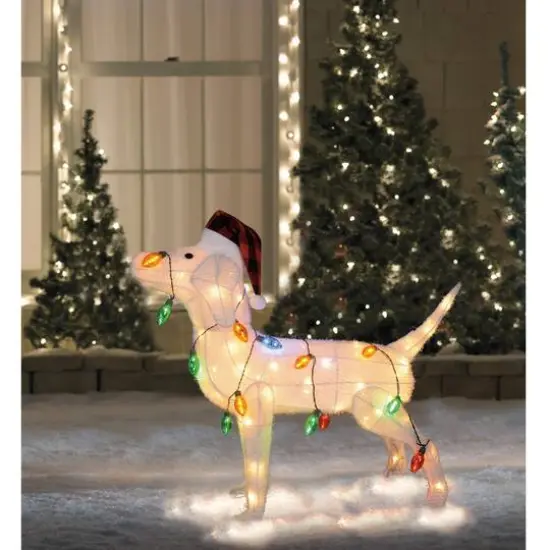 3ft. White Lighted Standing Dog Christmas Decoration {7}