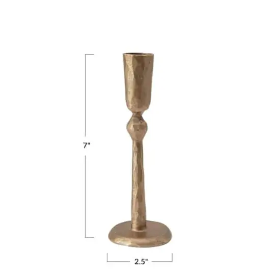 Hello Honey® 7" Antique Brass Hand-Forged Metal Taper Candle Holder {7}
