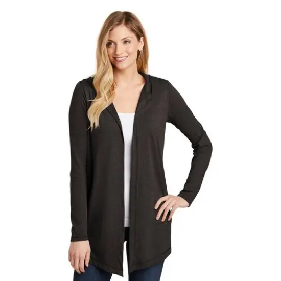 District® Women's Perfect Tri-blend Hooded Cardigan Black Frost {4}