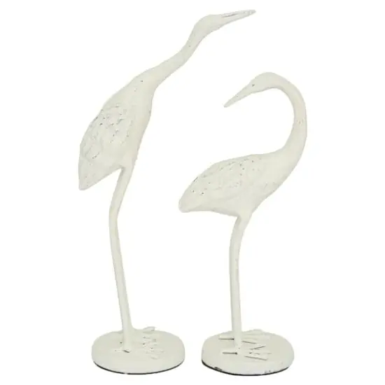 Set of 2 White Metal Coastal Bird Sculpture, 10", 12" {1}