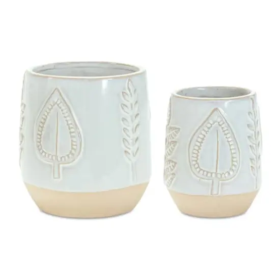 Decorative Leaf Print Porcelain Pot Set {4}