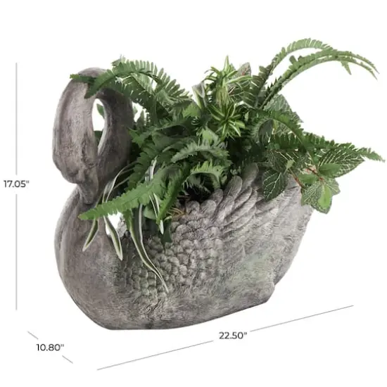 23" Gray Swan Textured Planter with Patina Accents {8}