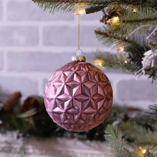 6 Pack 4" Frosted Pink Geometric Ball Glass Ornaments {3}