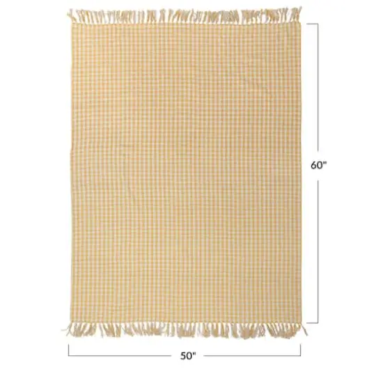 Hello Honey® Gingham Woven Recycled Cotton Blend Throw Blanket with Fringe Mustard/White {5}