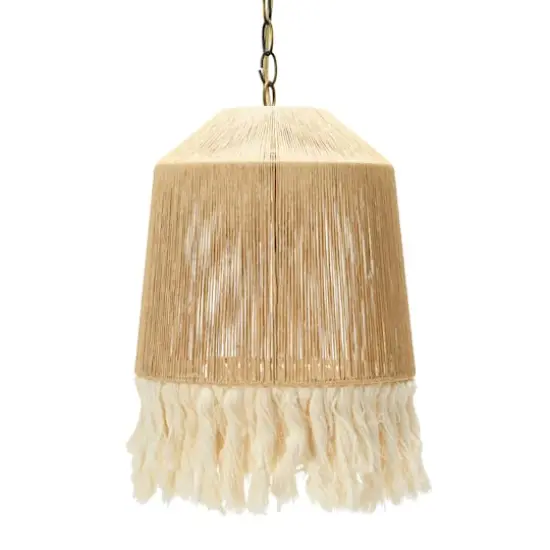 Hello Honey&reg; 16" Coastal Pendant Lamp with Natural Paper Rope Shades, Fringe Detail and Iron Base {1}