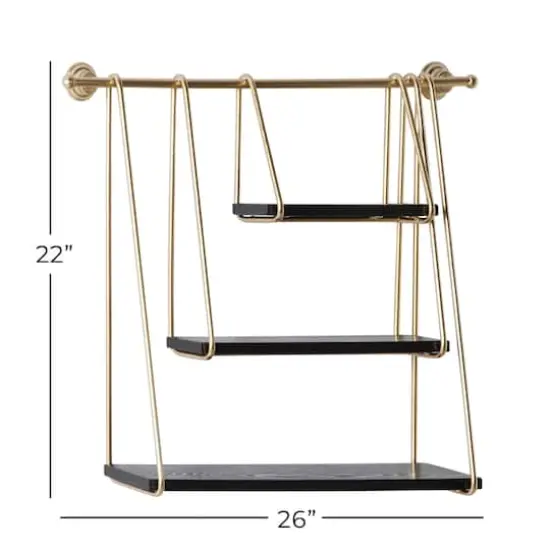 Gold Metal and Wood Modern Wall Shelves, 22" x 26" x 6" {7}