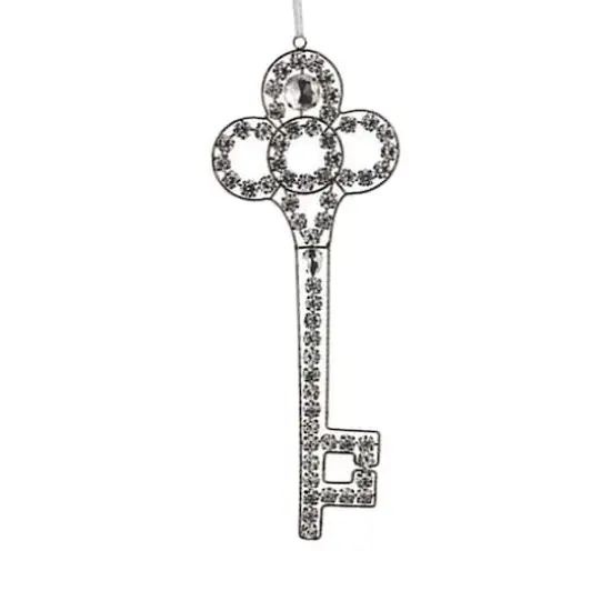 10" Silver Antique Finish Rhinestone Embellished Key Christmas Ornament {3}