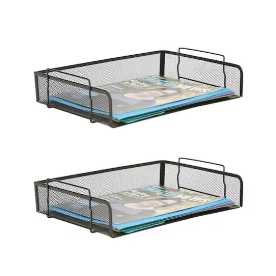 Mind Reader Stackable Metal Mesh Tray & Desk Document Organizer Set Black {1}