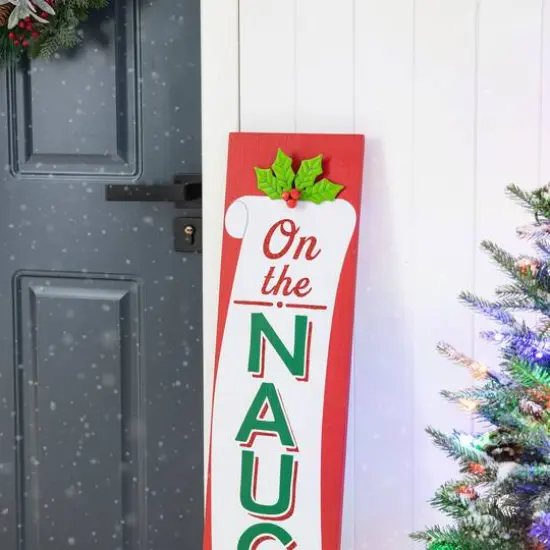 Glitzhome&reg; 3.5ft. Double-Sided Wooden Naughty & Nice List Porch Sign {5}
