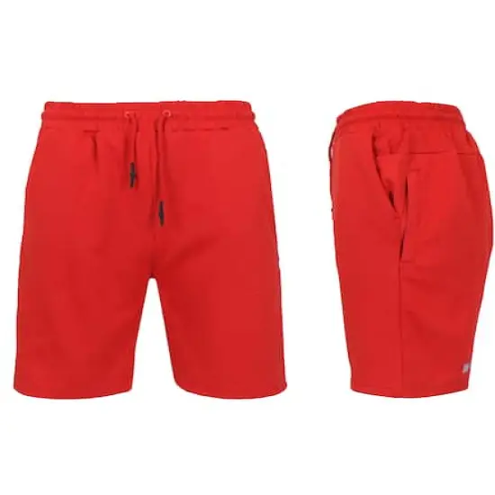 Galaxy By Harvic Men's Tech Fleece Jogger Sweat Lounge Shorts with Long Zipper Side Pocket Red {1}