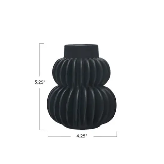 Hello Honey&reg; Bloomingville 5.5" Black Modern Pleated Stoneware Vase {6}