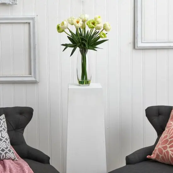 20" White Tulip Floral Arrangement in Clear Vase {3}