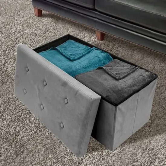 Sorbus 30" Faux Suede Storage Bench Gray {3}